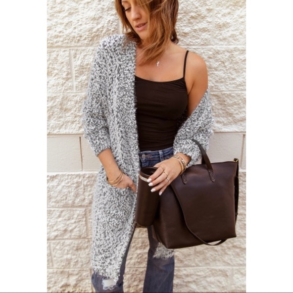 Gray Fuzzy Knit Cardigan with Pockets - Picture 5 of 8